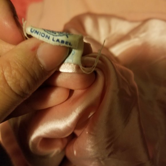 Vintage 50-60's Diagonal Textured Wool Cropped Pink Jacket Worker Union Blazer - Picture 15 of 16